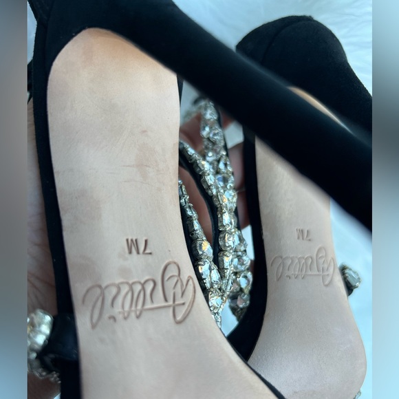 Aminah Abdul Jillil Soleil Tuxedo Sandal heel with embellished Crystals Sz-7M. M - Picture 14 of 15